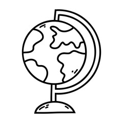 Hand drawn doodle globe icon. Vector sketch illustration of black outline earth sphere, world globe map for print, coloring page, kids design, logo