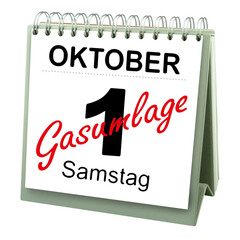 Deutscher Kalender Datum 1. Oktober 2022 Samstag und Gasumlage - obrazy, fototapety, plakaty