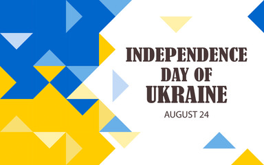 Independence day of Ukraine. 24 August. Horizontal white poster with yellow and blue triangles. Vector.