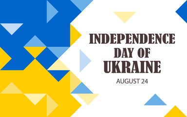 Independence day of Ukraine. 24 August. Horizontal white poster with yellow and blue triangles. 