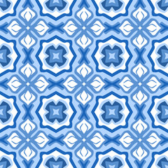 Abstract seamless background. Geometrical Pattern design in Aztec symbols, Ethnic Style. Blue embroidered, ideal for men shirt, male fashion, tote, bag, Wallpaper, backdrop.