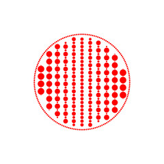 Logo template with symmetric geometric ornament. Red circles abstract on white background. Creative sign and symbol. Minimalistic design element. Vector art illustration