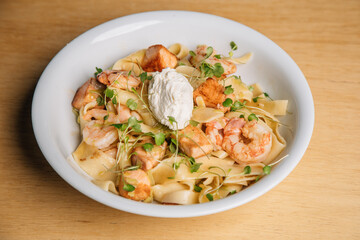 fried shrimp with pasta