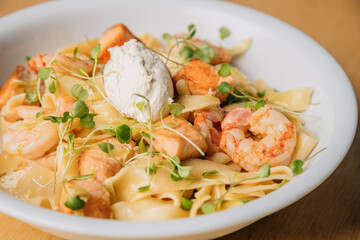 fried shrimp with pasta