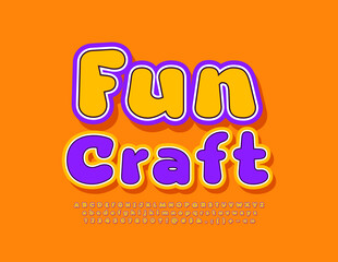 Vector children emblem Fun Craft. Bright paper Font. Funny Style Alphabet Letters, Numbers and Symbols for Kids