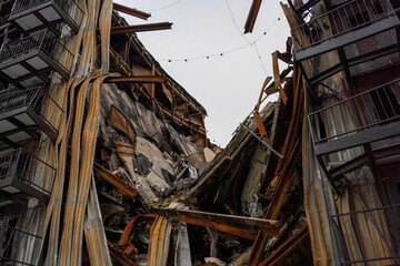 ruins of a building after fire, garage house dilapidated ruins, Bratislava, Slovakia, Europe