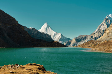 mount jampayang and lake boyongcuo in yading, daocheng