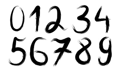 vector set of calligraphic acrylic or ink numbers. Numbers for your design, a brush on a white background