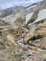 mountain and river in the mountains in iceland 
