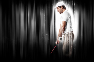 Golf Player with a white uniform on a black and white background