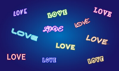 neon inscription Love in different styles
