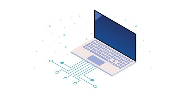 isometric laptop computer tech animation