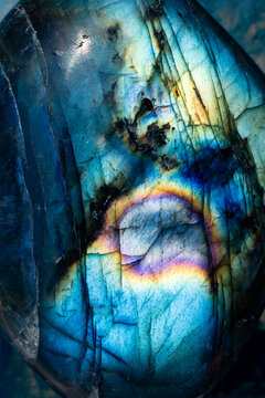 Iridescent and Colorful Blue Labradorite Stone Close Up