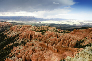 pink hoodoos  and scenic view of Fairyland Point at Bryce National Park, Utah, USA