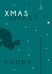 Xmas. Merry Christmas postcard. 2023. Year of the rabbit. New Year banner. Chinese New Year. Vector.
