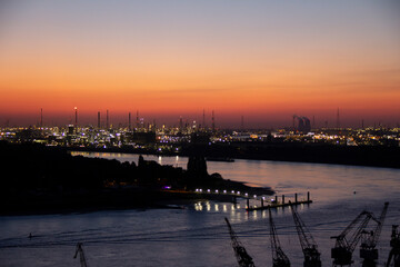 Large industrial area at dusk from afar