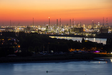 Industrial area view at dusk from far