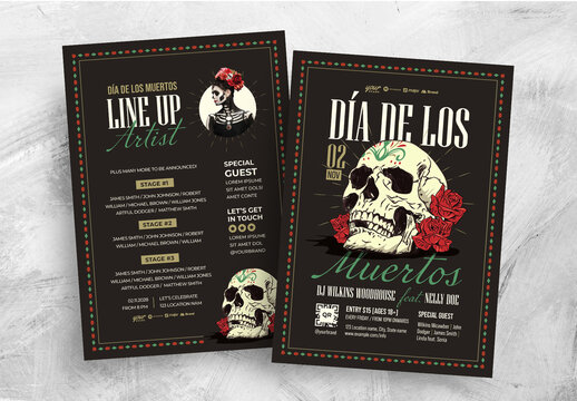 Dia De Los Muertos Day of the Dead Flyer Poster with Skull