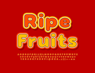 Vector bright sign Ripe Fruits. Modern Colorful Font. Creative Alphabet Letters and Numbers