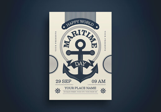 Navy Vintage World Maritime Flyer Layout
