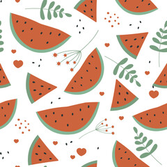 Summer sweet pattern with watermelons. Cute summer patterns with juicy symbols of summer. Ideal for decoration, textiles, covers, cases and more