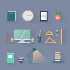 A set of icons of objects for training and workplace.
