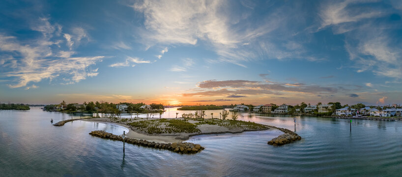 Snake island in Venice Florida at sunrise Drone shot