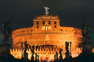 Castel Saint Angelo museum bridge castle touristic destination beautiful sky reflection and lights