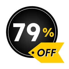 79% off limited special offer. Banner with 79 percent off in black and yellow circular balloon.