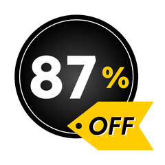 87% off limited special offer. Banner with 87 percent off in black and yellow circular balloon.