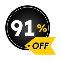 91% off limited special offer. Banner with 91 percent off in black and yellow circular balloon.