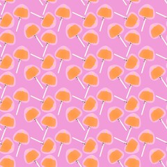 Cartoon sugar candy seamless Halloween pumpkins lollipop pattern for wrapping and kids clothes print