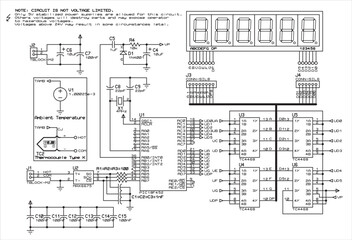 Vector electrical diagram
of a temperature measuring device operating under the control of  a PIC microcontroller.