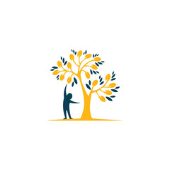 Lemon tree and happy child logo emblem. Kindergarten symbol.