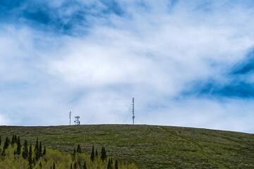 Fototapeta na wymiar Microwave towers on a hill in the Sawtooth National Forest, Idah