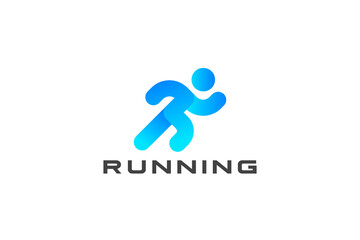 Running Man Logo Abstract Geometric Design vector template. Sport Athletics Delivery Courier Logotype concept icon.