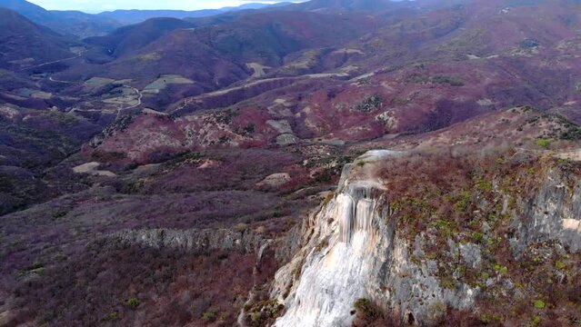 Aerial Drone Shot of Natural Petrified Waterfall Hierve el Agua in Mexico, Oaxaca