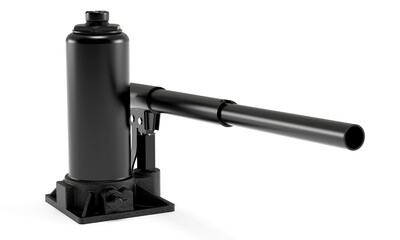 Black car hydraulic bottle jack isolated on white background. 3D rendering