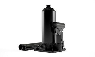 Black car hydraulic bottle jack isolated on white background. 3D rendering