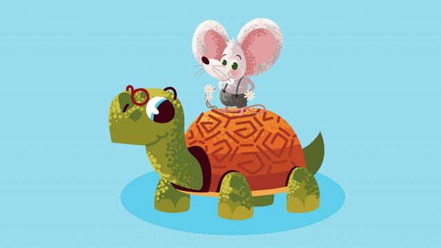 funny turtle and mouse characters animation