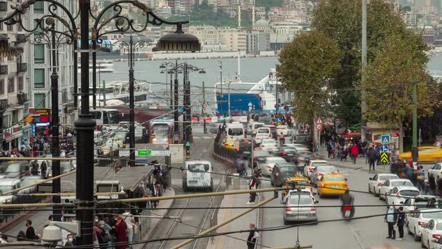 day time istanbul city famous traffic street square rooftop panorama 4k timelapse turkey 