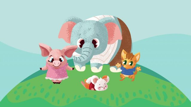 group of animals characters animation
