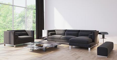 Illustration 3D rendering large luxury modern bright interiors Living room mockup computer digitally generated image