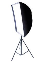 Flash on a tripod with a nozzle on a white isolated background