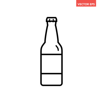 Black single beer bottle line icon, simple outline liqueur flat design pictogram, infographic vector for app logo web button ui ux interface elements isolated on white background