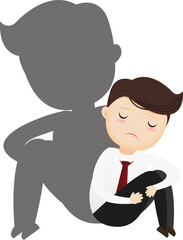 Depression Concept. Depressed businessman sitting on the floor. Signs, prevention and treatment of anxiety.