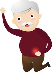 Old man having stomach ache. Old man suffering from stomach painful or Acid Reflux or Heartburn, Gas, Bloating, Belching and flatulence.