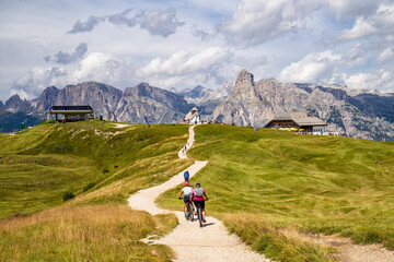 Cycling scene on the dolomites