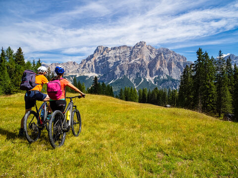 Cycling Scene On The Dolomites