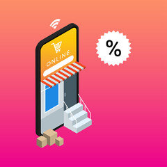 Concept of online shop, e-commerce internet store vector illustration